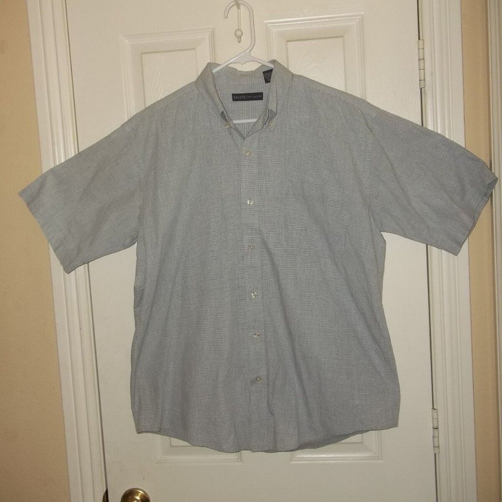Vintage Mens Oleg Cassini Salute Gray Short Sleeve Button Front Shirt Size Large